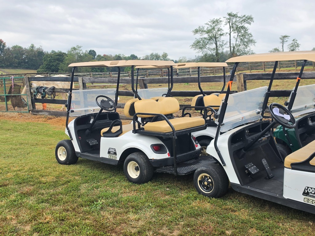 Dever Golf Carts fleet on-site at Queenslake Horse Farm providing mobility shuttles and memorial tours